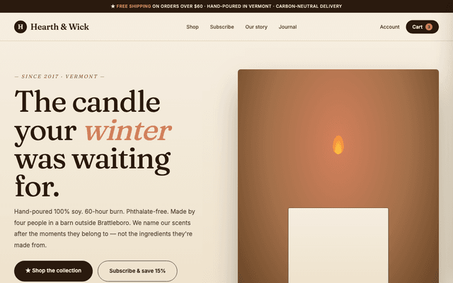 Soy candle DTC store preview