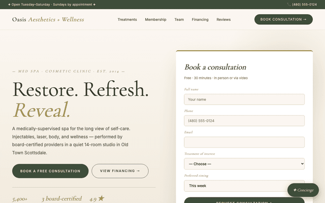 Med spa + cosmetic clinic preview