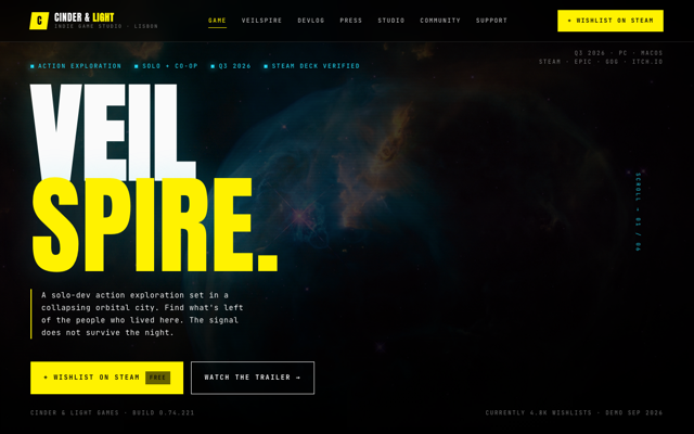 Indie game studio + press kit preview