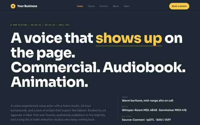 Voice actor portfolio preview