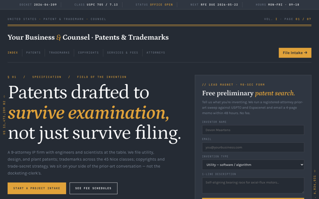 Patents + trademarks firm preview