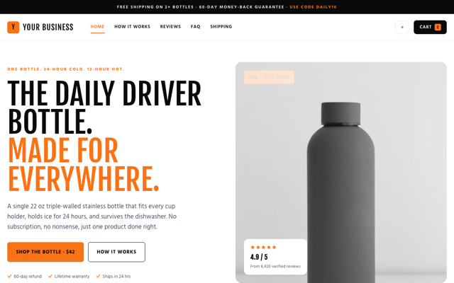 Single-product hero store preview