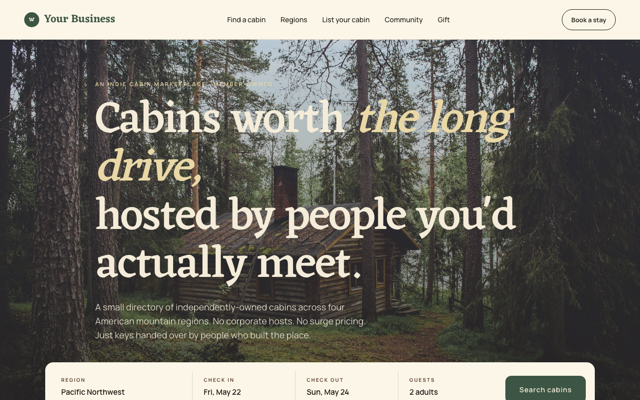 Cabin rental marketplace preview