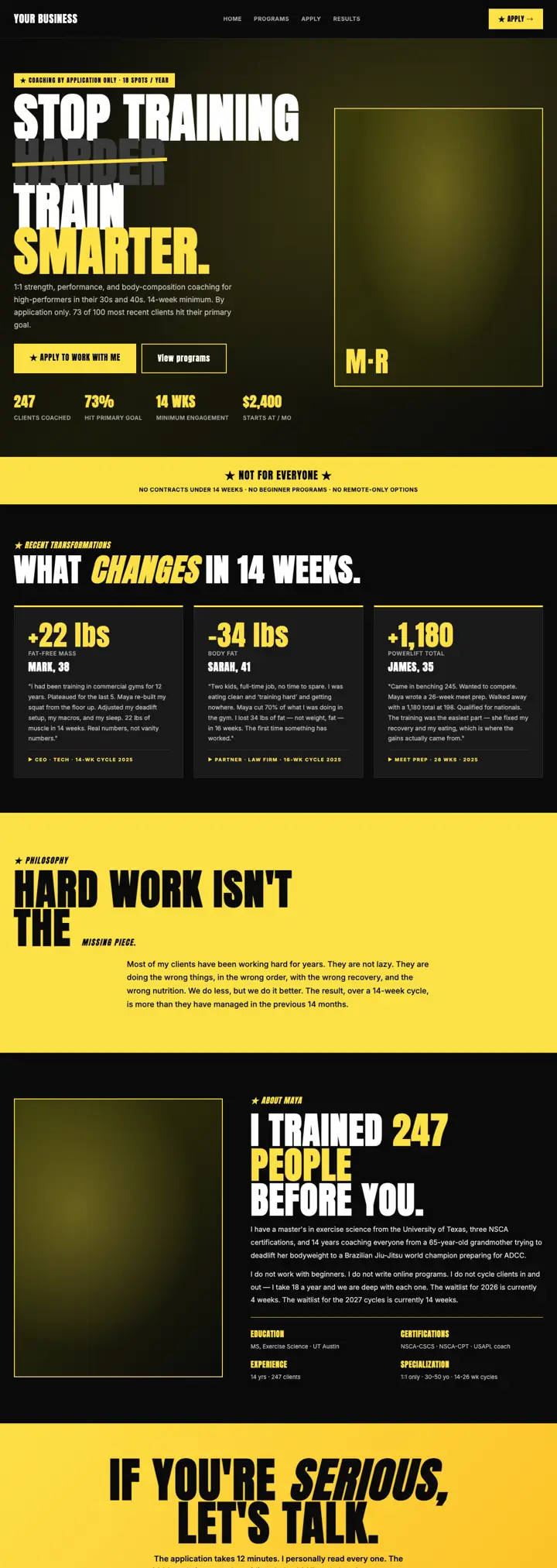 Elite coaching by application website template from the DesignSnipe shop, full page