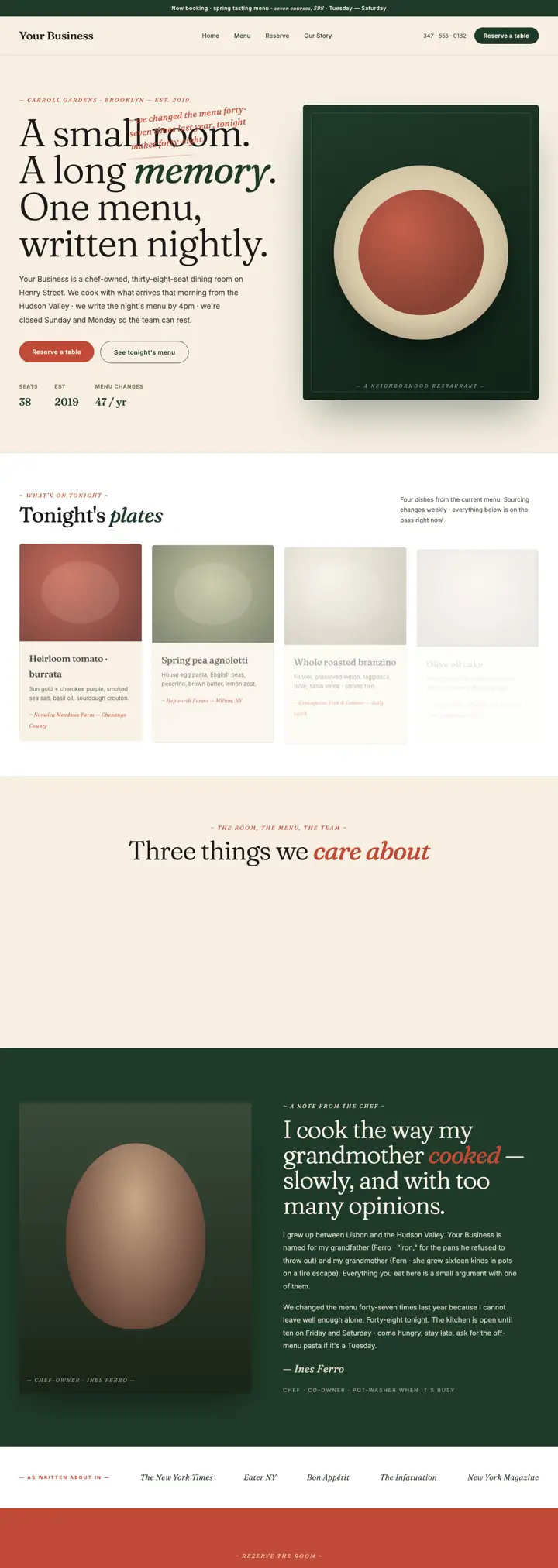 Farm-to-table restaurant website template from the DesignSnipe shop, full page