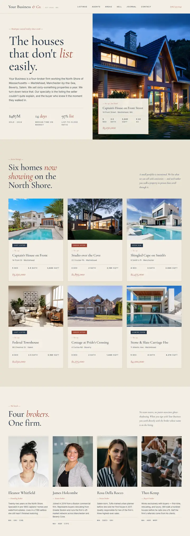 Boutique realty website template from the DesignSnipe shop, full page