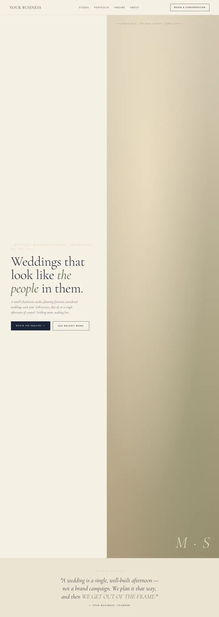 Wedding planner website template from the DesignSnipe shop, full page