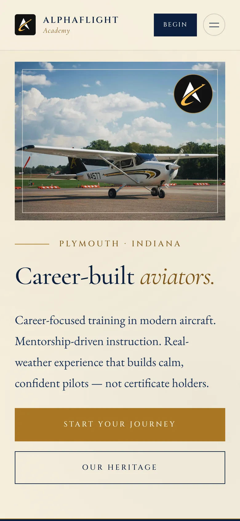AlphaFlight Academy website on a phone