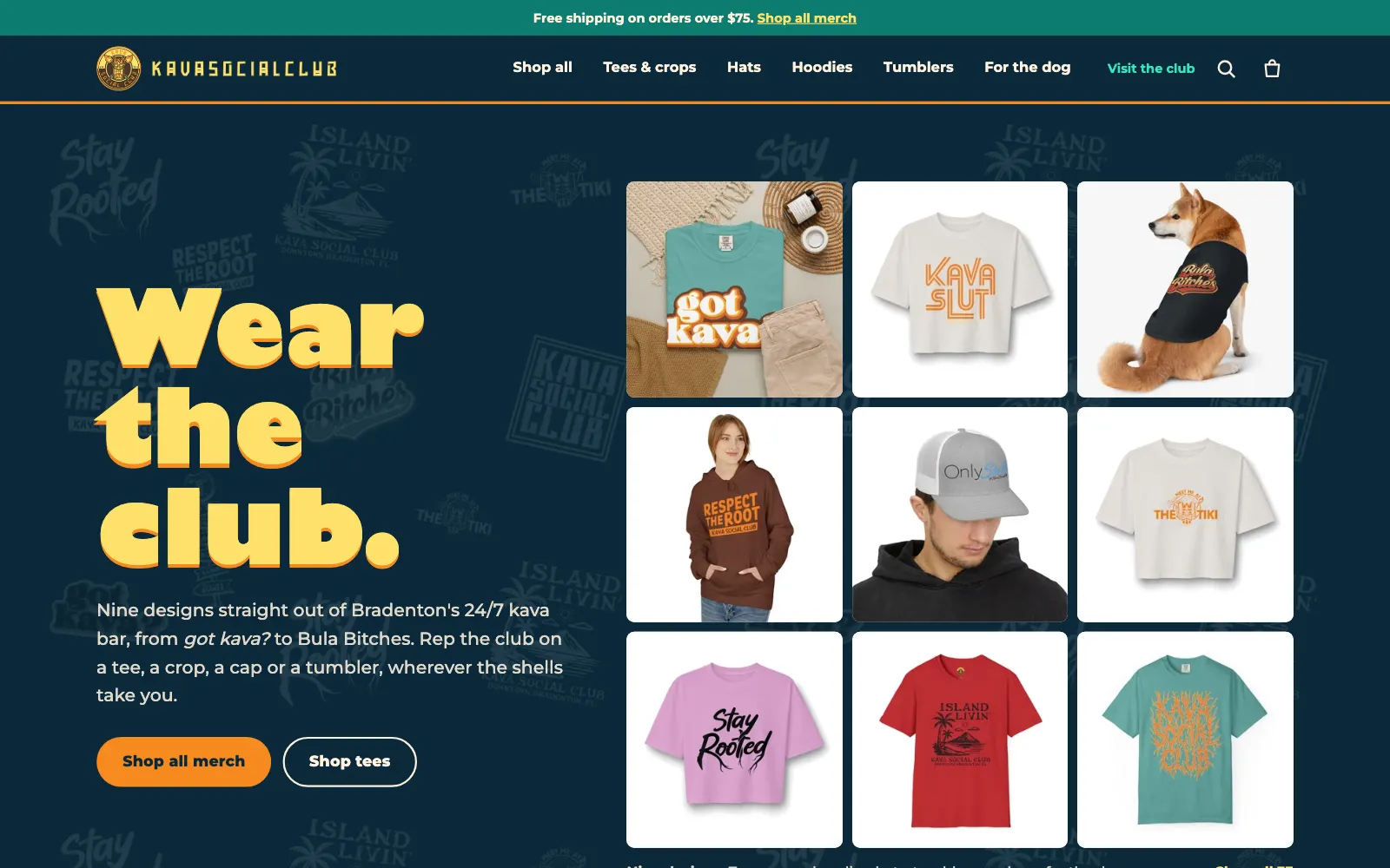 Kava Social Club Merch website on desktop