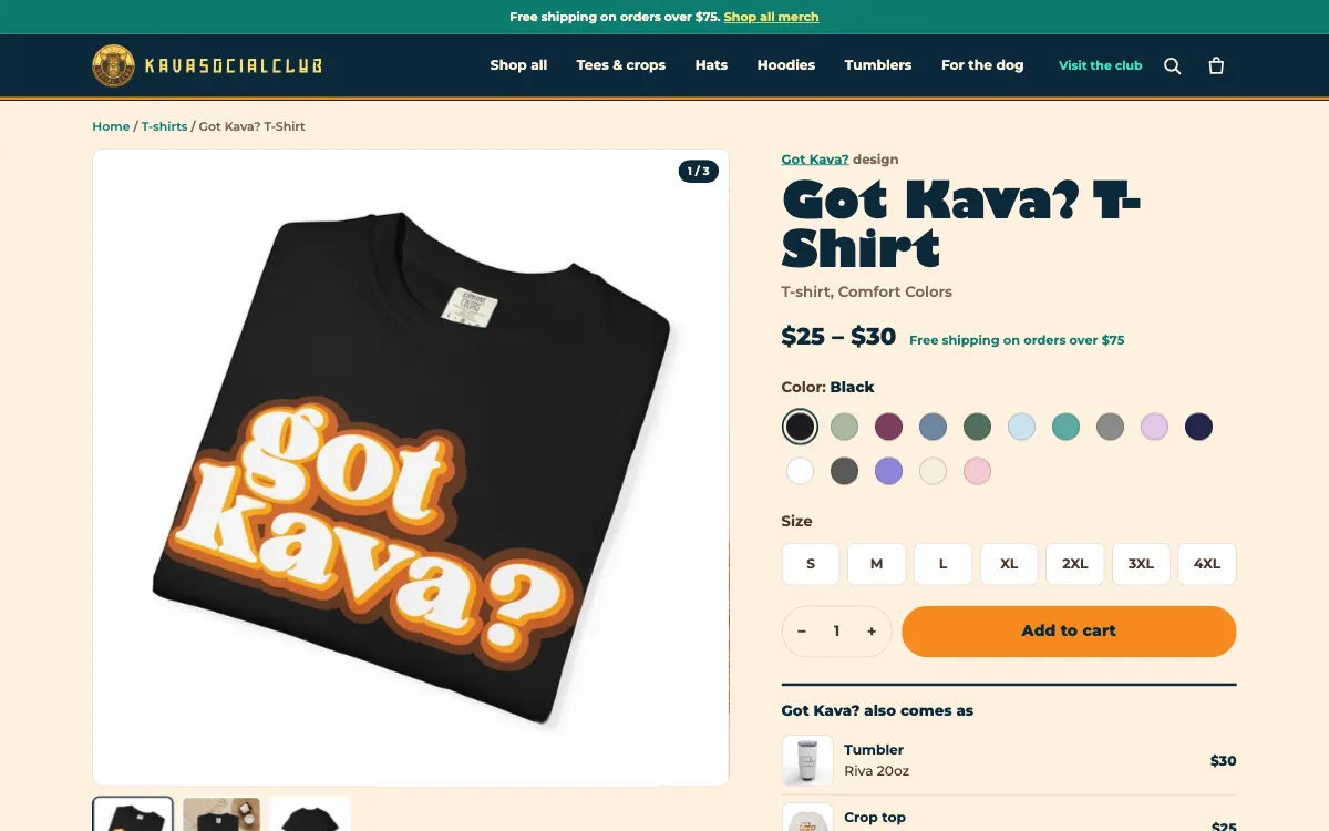 Kava Social Club Merch: Product page page