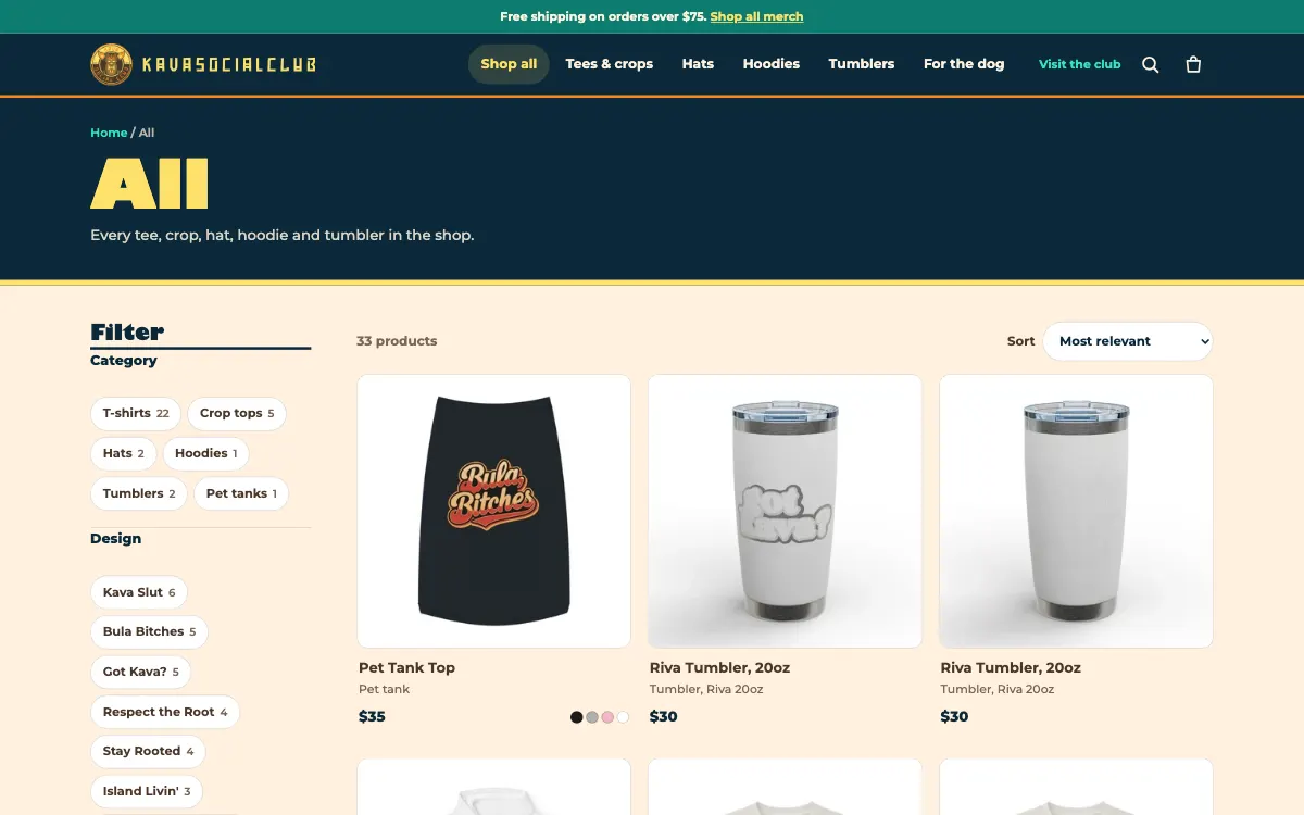 Kava Social Club Merch: Shop all page