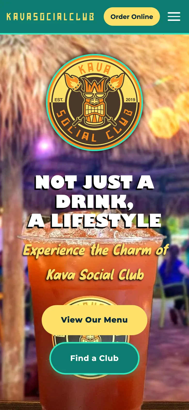 Kava Social Club website on a phone