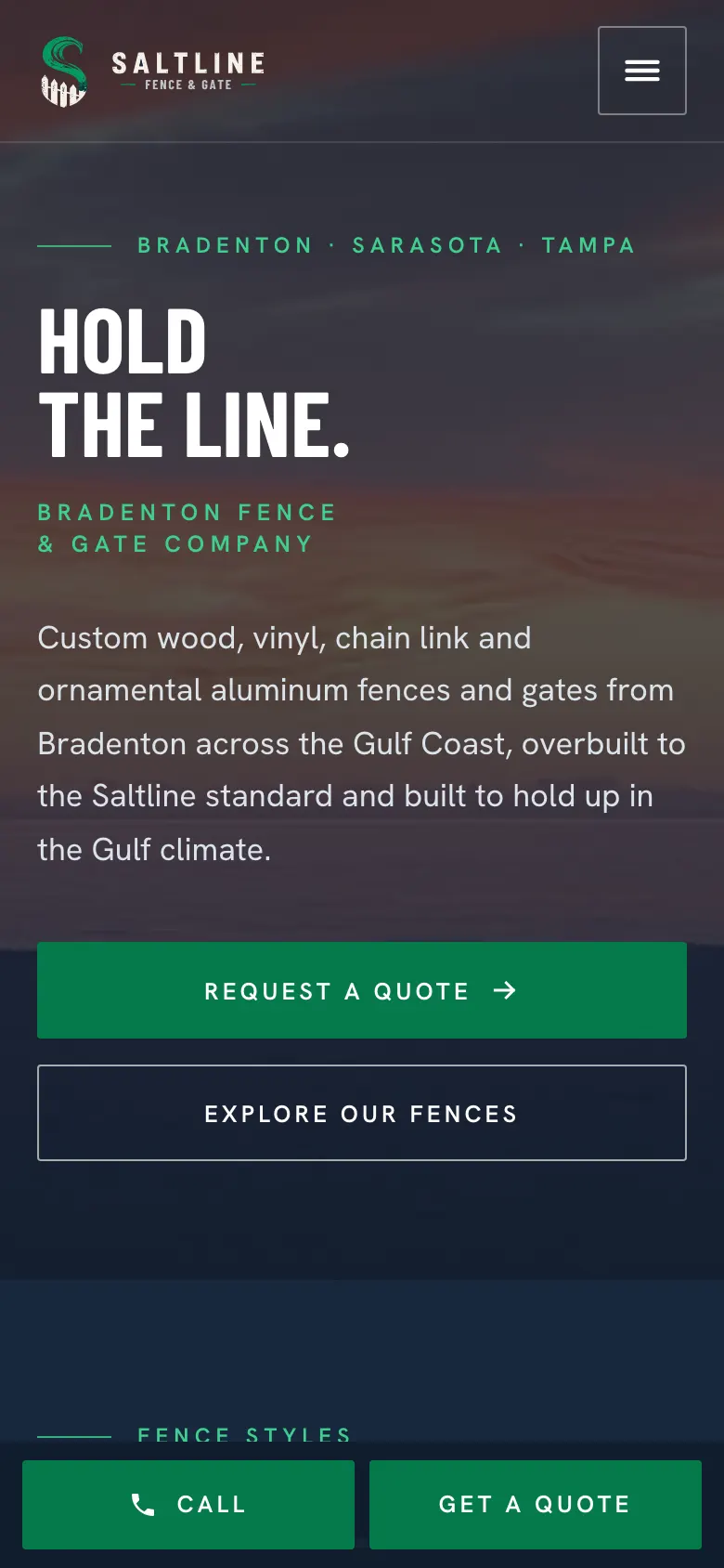 Saltline Fence & Gate website on a phone