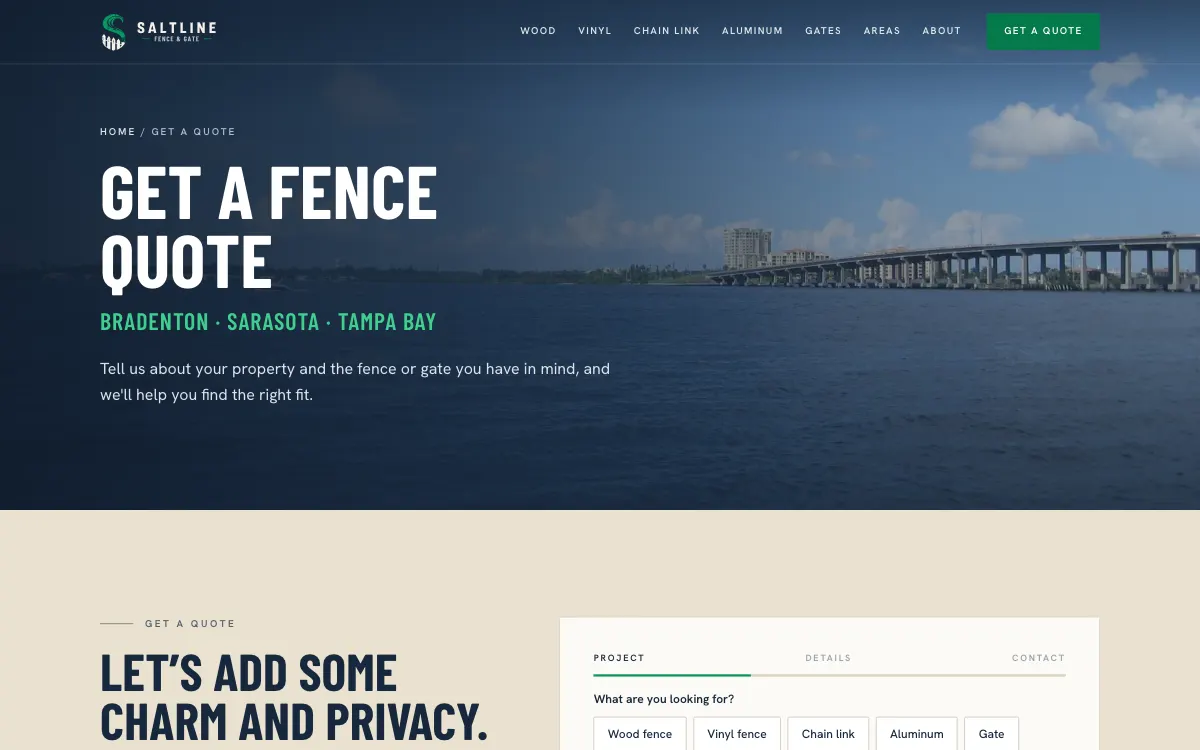 Saltline Fence & Gate: Get a fence quote page